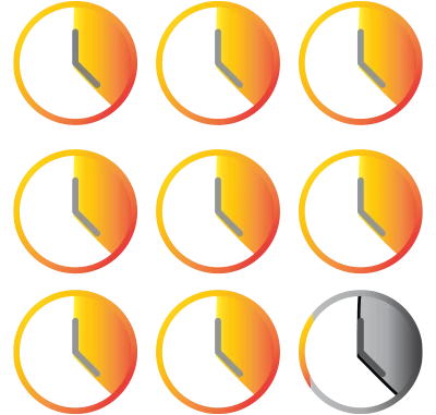 Life, uninterrupted - an illustration of clocks showing many hours spent.